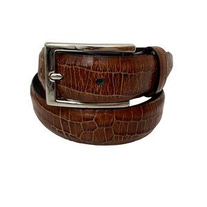Men's Dress Belt Sz 38 Brown Alligator Crocodile Full Grain Italian Leather